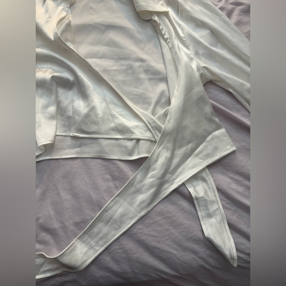 Satin Wrap Top with Feather Cuffs - Picture 4 of 5